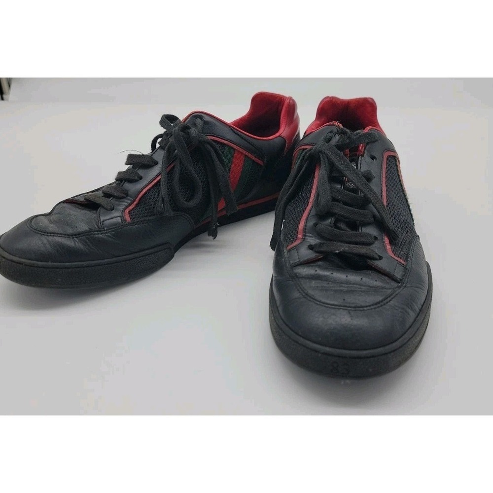 Gucci "Tennis 83" Black & Red Low Top Leather Sneakers Men's Size 8 U.S. Nice!